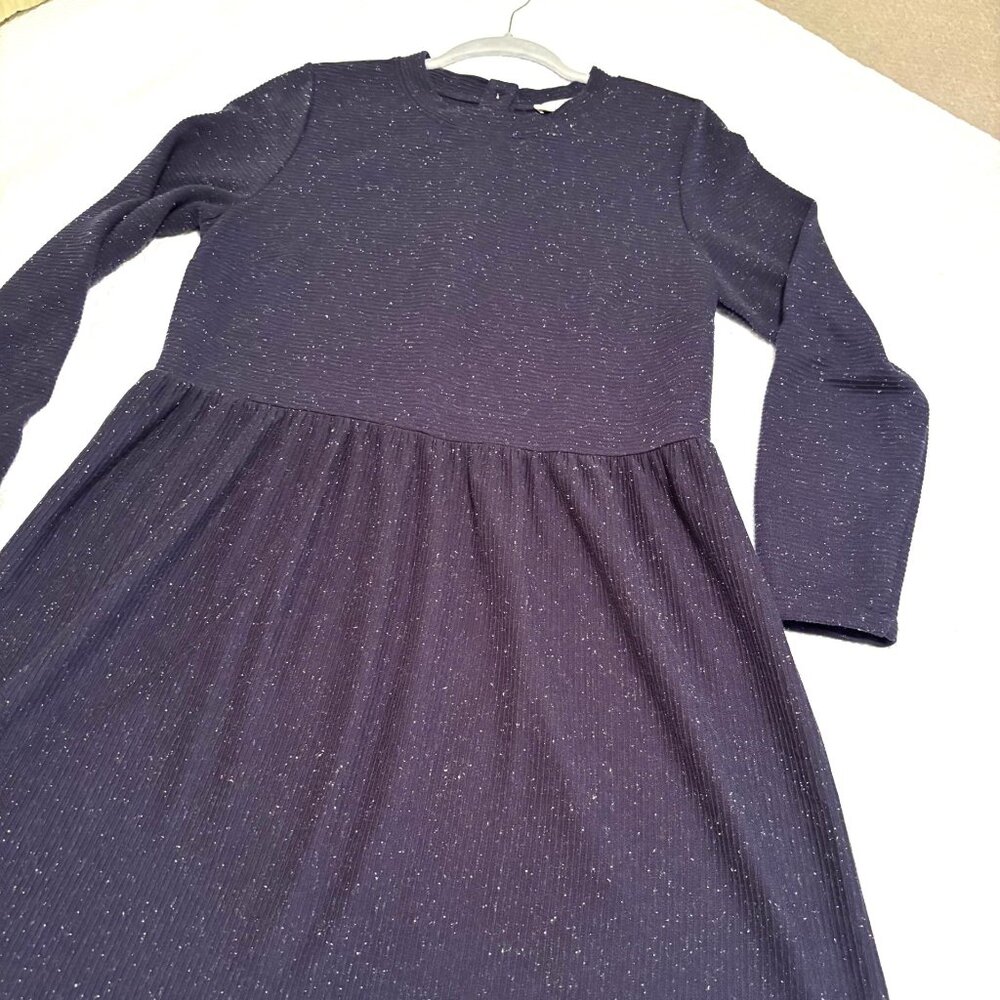 LOFT navy blue specked button back comfort dress size Large